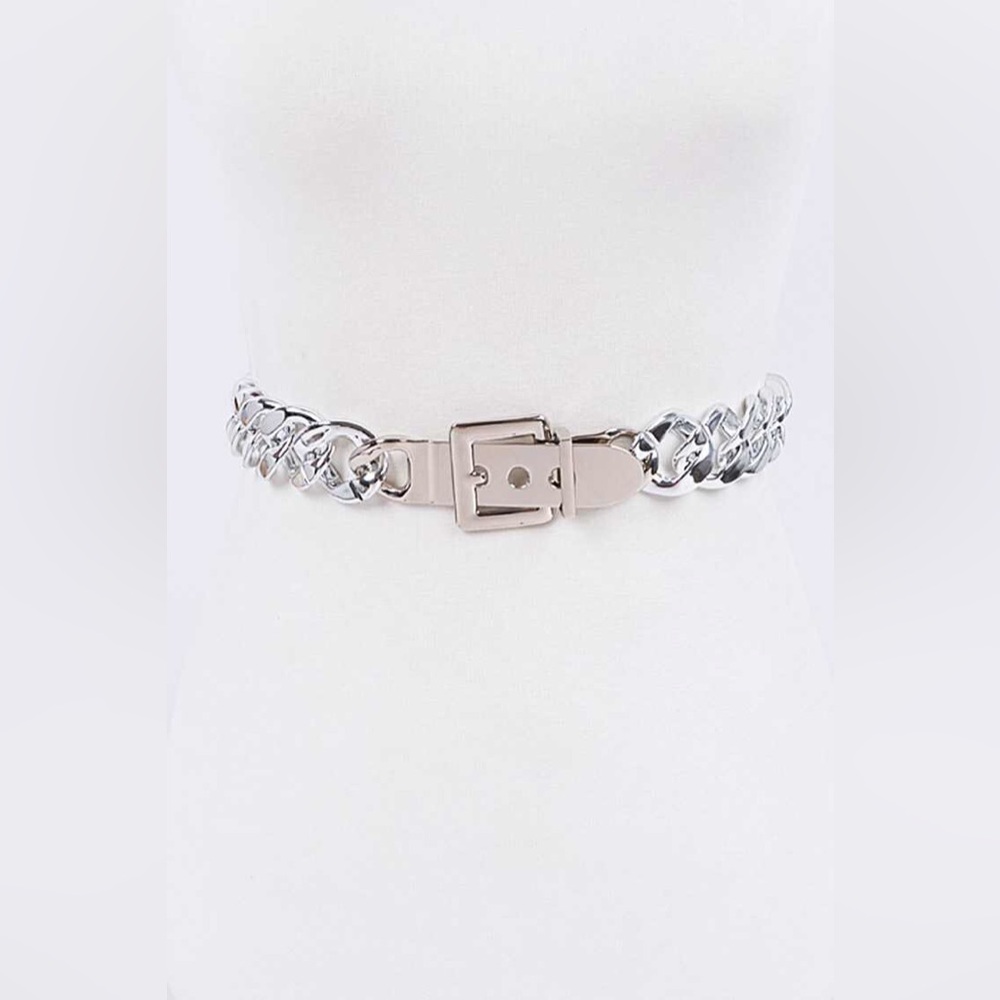 Silver Chunky Metal Chain Statement Belt